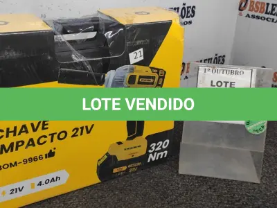 LOTE 210 - 01 CHAVE DE IMPACTO COM DUAS BATERIAS MALETA E ACESSÓRIOS (PRODUTO NOVO) (NO ESTADO) ATENÇÃO! FAZER A VISITAÇÃO ANTES DE ARREMATAR, NÃO SABEMOS SE FUNCIONA, LEILÃO NÃO TEM GARANTIA E NEM DEVOLUÇÃO, SUJEITO A POSSÍVEIS AVARIAS VISÍVEIS/OCULTAS E/OU AUSÊNCIA DE COMPONENTES.