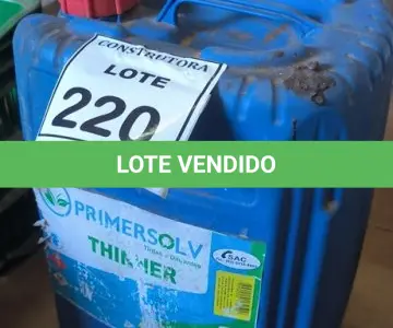 LOTE 220 - 01 GALÃO DE THINNER. (NO ESTADO) ATENÇÃO! FAZER A VISITAÇÃO ANTES DE ARREMATAR, NÃO SABEMOS SE FUNCIONA, LEILÃO NÃO TEM GARANTIA E NEM DEVOLUÇÃO, SUJEITO A POSSÍVEIS AVARIAS VISÍVEIS/OCULTAS E/OU AUSÊNCIA DE COMPONENTES.