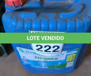 LOTE 222 - 01 GALÃO DE THINNER. (NO ESTADO) ATENÇÃO! FAZER A VISITAÇÃO ANTES DE ARREMATAR, NÃO SABEMOS SE FUNCIONA, LEILÃO NÃO TEM GARANTIA E NEM DEVOLUÇÃO, SUJEITO A POSSÍVEIS AVARIAS VISÍVEIS/OCULTAS E/OU AUSÊNCIA DE COMPONENTES.