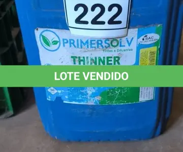 LOTE 222 - 01 GALÃO DE THINNER. (NO ESTADO) ATENÇÃO! FAZER A VISITAÇÃO ANTES DE ARREMATAR, NÃO SABEMOS SE FUNCIONA, LEILÃO NÃO TEM GARANTIA E NEM DEVOLUÇÃO, SUJEITO A POSSÍVEIS AVARIAS VISÍVEIS/OCULTAS E/OU AUSÊNCIA DE COMPONENTES.