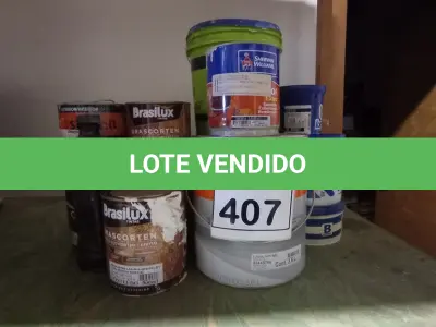 LOTE 407 - 01 LOTE COM TINTAS , TEXTURAS E ADESIVO EPOXI. (NO ESTADO) ATENÇÃO! FAZER A VISITAÇÃO ANTES DE ARREMATAR, NÃO SABEMOS SE FUNCIONA, LEILÃO NÃO TEM GARANTIA E NEM DEVOLUÇÃO, SUJEITO A POSSÍVEIS AVARIAS VISÍVEIS/OCULTAS E/OU AUSÊNCIA DE COMPONENTES.