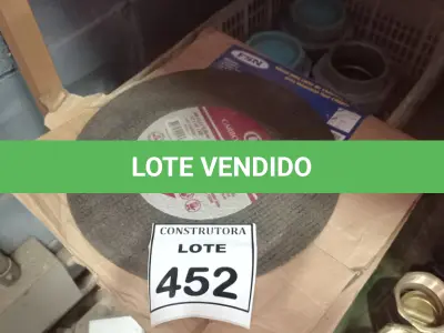 LOTE 452 - 03 DISCOS PARA CORTE DE CONCRETO E ASFALTO PARA MÁQUINAS TIPO CLIPPER 350MM HC4 E 01 DISCO PARA POLICORTE DE 12”. (NO ESTADO) ATENÇÃO! FAZER A VISITAÇÃO ANTES DE ARREMATAR, NÃO SABEMOS SE FUNCIONA, LEILÃO NÃO TEM GARANTIA E NEM DEVOLUÇÃO, SUJEITO A POSSÍVEIS AVARIAS VISÍVEIS/OCULTAS E/OU AUSÊNCIA DE COMPONENTES.