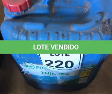 LOTE 220 - 01 GALÃO DE THINNER. (NO ESTADO) ATENÇÃO! FAZER A VISITAÇÃO ANTES DE ARREMATAR, NÃO SABEMOS SE FUNCIONA, LEILÃO NÃO TEM GARANTIA E NEM DEVOLUÇÃO, SUJEITO A POSSÍVEIS AVARIAS VISÍVEIS/OCULTAS E/OU AUSÊNCIA DE COMPONENTES.