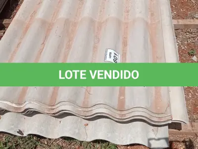 LOTE 601 - 01 LOTE COM TELHA DE FIBROCIMENTO ONDULADAS. (NO ESTADO) ATENÇÃO! FAZER A VISITAÇÃO ANTES DE ARREMATAR, NÃO SABEMOS SE FUNCIONA, LEILÃO NÃO TEM GARANTIA E NEM DEVOLUÇÃO, SUJEITO A POSSÍVEIS AVARIAS VISÍVEIS/OCULTAS E/OU AUSÊNCIA DE COMPONENTES.