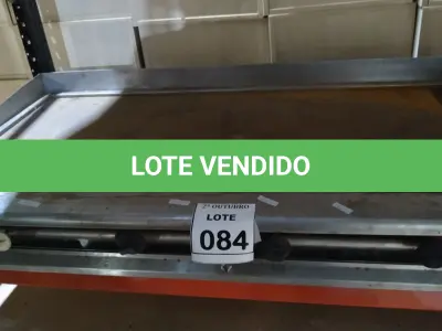 LOTE 084 - 01 CHAPA PARA LANCHES A GÁS. (NO ESTADO) ATENÇÃO! FAZER A VISITAÇÃO ANTES DE ARREMATAR, NÃO SABEMOS SE FUNCIONA, LEILÃO NÃO TEM GARANTIA E NEM DEVOLUÇÃO, SUJEITO A POSSÍVEIS AVARIAS VISÍVEIS/OCULTAS E/OU AUSÊNCIA DE COMPONENTES.