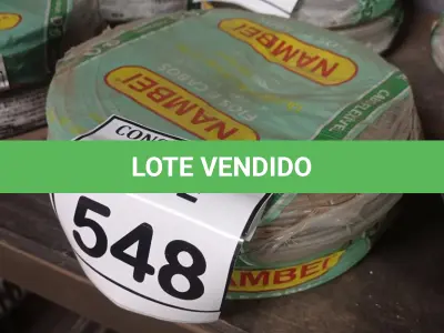 LOTE 548 - 02 ROLOS DE FIO 1X1,5MM ANTI CHAMA 450/750 100 METROS NA COR CINZA. (NO ESTADO) ATENÇÃO! FAZER A VISITAÇÃO ANTES DE ARREMATAR, NÃO SABEMOS SE FUNCIONA, LEILÃO NÃO TEM GARANTIA E NEM DEVOLUÇÃO, SUJEITO A POSSÍVEIS AVARIAS VISÍVEIS/OCULTAS E/OU AUSÊNCIA DE COMPONENTES.