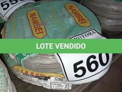LOTE 560 - 02 ROLOS DE FIO 1X1,5MM ANTI CHAMA 450/750 100 METROS NA COR CINZA. (NO ESTADO) ATENÇÃO! FAZER A VISITAÇÃO ANTES DE ARREMATAR, NÃO SABEMOS SE FUNCIONA, LEILÃO NÃO TEM GARANTIA E NEM DEVOLUÇÃO, SUJEITO A POSSÍVEIS AVARIAS VISÍVEIS/OCULTAS E/OU AUSÊNCIA DE COMPONENTES.