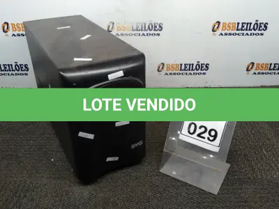 LOTE 029 - 01 NOBREAK MARCA SMS. (NO ESTADO) ATENÇÃO! FAZER A VISITAÇÃO ANTES DE ARREMATAR, NÃO SABEMOS SE FUNCIONA, LEILÃO NÃO TEM GARANTIA E NEM DEVOLUÇÃO, SUJEITO A POSSÍVEIS AVARIAS VISÍVEIS/OCULTAS E/OU AUSÊNCIA DE COMPONENTES.