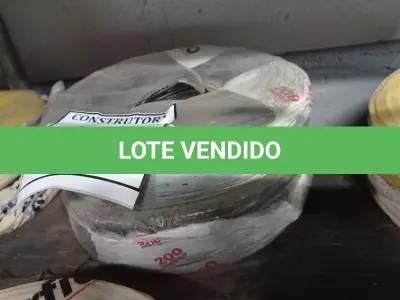 LOTE 509 - 02 ROLOS DE FIO 1X1,5MM ANTI CHAMA 450/750 100 METROS NA COR PRETO. (NO ESTADO) ATENÇÃO! FAZER A VISITAÇÃO ANTES DE ARREMATAR, NÃO SABEMOS SE FUNCIONA, LEILÃO NÃO TEM GARANTIA E NEM DEVOLUÇÃO, SUJEITO A POSSÍVEIS AVARIAS VISÍVEIS/OCULTAS E/OU AUSÊNCIA DE COMPONENTES.