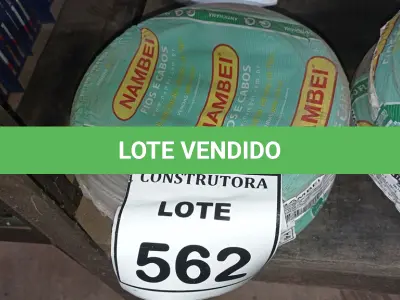 LOTE 562 - 02 ROLOS DE FIO 1X1,5MM ANTI CHAMA 450/750 100METROS NA COR CINZA. (NO ESTADO) ATENÇÃO! FAZER A VISITAÇÃO ANTES DE ARREMATAR, NÃO SABEMOS SE FUNCIONA, LEILÃO NÃO TEM GARANTIA E NEM DEVOLUÇÃO, SUJEITO A POSSÍVEIS AVARIAS VISÍVEIS/OCULTAS E/OU AUSÊNCIA DE COMPONENTES.