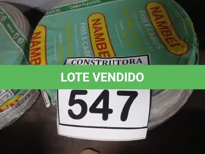 LOTE 547 - 02 ROLOS DE FIO 1X1,5MM ANTI CHAMA 450/750 100 METROS NA COR CINZA. (NO ESTADO) ATENÇÃO! FAZER A VISITAÇÃO ANTES DE ARREMATAR, NÃO SABEMOS SE FUNCIONA, LEILÃO NÃO TEM GARANTIA E NEM DEVOLUÇÃO, SUJEITO A POSSÍVEIS AVARIAS VISÍVEIS/OCULTAS E/OU AUSÊNCIA DE COMPONENTES.