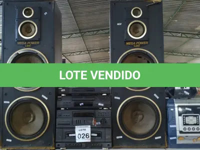 LOTE 026 - 02 APARELHOS TOCA VINIL MARCA SONY, 01 CP PLAYER MARCA SONY, 01 TOCA FITAS MARCA SONY, 01 MINI HI-FI SYSTEM MARCA TOSHIBA, 01 CAIXINHA DE SOM  MARCA MULTILASER E 02 CAIXAS DE SOM EM MADEIRA. (NO ESTADO) ATENÇÃO! FAZER A VISITAÇÃO ANTES DE ARREMATAR, NÃO SABEMOS SE FUNCIONA, LEILÃO NÃO TEM GARANTIA E NEM DEVOLUÇÃO, SUJEITO A POSSÍVEIS AVARIAS VISÍVEIS/OCULTAS E/OU AUSÊNCIA DE COMPONENTES.