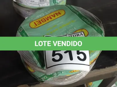 LOTE 515 - 02 ROLOS DE FIO 1X1,5MM ANTI CHAMA 450/750 100 METROS NA COR CINZA. (NO ESTADO) ATENÇÃO! FAZER A VISITAÇÃO ANTES DE ARREMATAR, NÃO SABEMOS SE FUNCIONA, LEILÃO NÃO TEM GARANTIA E NEM DEVOLUÇÃO, SUJEITO A POSSÍVEIS AVARIAS VISÍVEIS/OCULTAS E/OU AUSÊNCIA DE COMPONENTES.