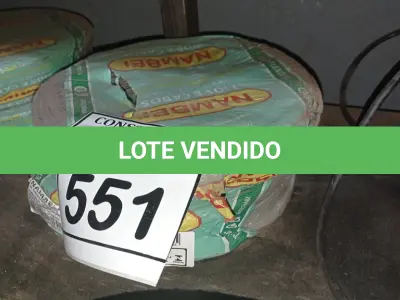 LOTE 551 - 02 ROLOS DE FIO 1X1,5MM ANTI CHAMA 450/750 100 METROS NA COR CINZA. (NO ESTADO) ATENÇÃO! FAZER A VISITAÇÃO ANTES DE ARREMATAR, NÃO SABEMOS SE FUNCIONA, LEILÃO NÃO TEM GARANTIA E NEM DEVOLUÇÃO, SUJEITO A POSSÍVEIS AVARIAS VISÍVEIS/OCULTAS E/OU AUSÊNCIA DE COMPONENTES.