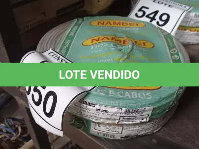 LOTE 550 - 02 ROLOS DE FIO 1X1,5MM ANTI CHAMA 450/750 100 METROS NA COR CINZA. (NO ESTADO) ATENÇÃO! FAZER A VISITAÇÃO ANTES DE ARREMATAR, NÃO SABEMOS SE FUNCIONA, LEILÃO NÃO TEM GARANTIA E NEM DEVOLUÇÃO, SUJEITO A POSSÍVEIS AVARIAS VISÍVEIS/OCULTAS E/OU AUSÊNCIA DE COMPONENTES.
