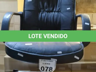 LOTE 078 - 01 CADEIRA DE ESCRITÓRIO COM RODINHAS. (NO ESTADO) ATENÇÃO! FAZER A VISITAÇÃO ANTES DE ARREMATAR, NÃO SABEMOS SE FUNCIONA, LEILÃO NÃO TEM GARANTIA E NEM DEVOLUÇÃO, SUJEITO A POSSÍVEIS AVARIAS VISÍVEIS/OCULTAS E/OU AUSÊNCIA DE COMPONENTES.