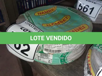 LOTE 562 - 02 ROLOS DE FIO 1X1,5MM ANTI CHAMA 450/750 100METROS NA COR CINZA. (NO ESTADO) ATENÇÃO! FAZER A VISITAÇÃO ANTES DE ARREMATAR, NÃO SABEMOS SE FUNCIONA, LEILÃO NÃO TEM GARANTIA E NEM DEVOLUÇÃO, SUJEITO A POSSÍVEIS AVARIAS VISÍVEIS/OCULTAS E/OU AUSÊNCIA DE COMPONENTES.