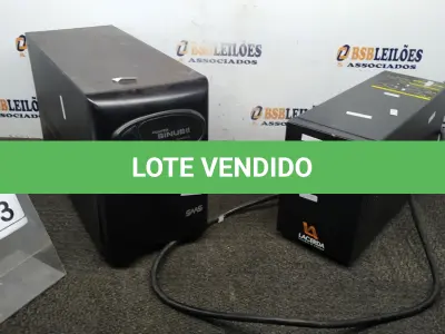 LOTE 013 - 02 NOBREAKS MARCAS LACERDA E SMS. (NO ESTADO) ATENÇÃO! FAZER A VISITAÇÃO ANTES DE ARREMATAR, NÃO SABEMOS SE FUNCIONA, LEILÃO NÃO TEM GARANTIA E NEM DEVOLUÇÃO, SUJEITO A POSSÍVEIS AVARIAS VISÍVEIS/OCULTAS E/OU AUSÊNCIA DE COMPONENTES.