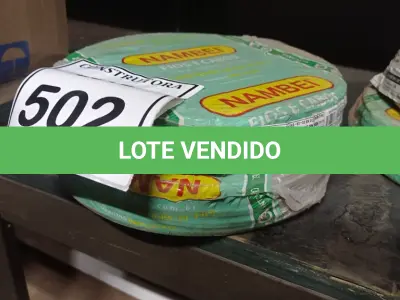 LOTE 502 - 02 ROLOS DE FIO 1X1,5MM ANTI CHAMA 450/750 100METROS NA COR CINZA. (NO ESTADO) ATENÇÃO! FAZER A VISITAÇÃO ANTES DE ARREMATAR, NÃO SABEMOS SE FUNCIONA, LEILÃO NÃO TEM GARANTIA E NEM DEVOLUÇÃO, SUJEITO A POSSÍVEIS AVARIAS VISÍVEIS/OCULTAS E/OU AUSÊNCIA DE COMPONENTES.