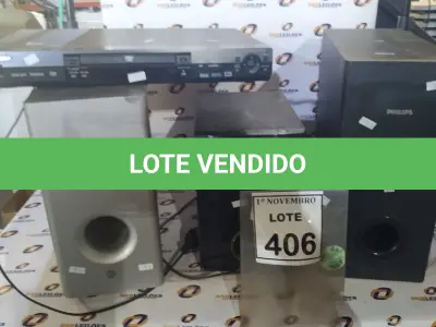 LOTE 406 - 01 APARELHO DE DVD E 03 CAIXAS DE HOME THEATER DE MARCAS DIVERSAS. (NO ESTADO) ATENÇÃO! FAZER A VISITAÇÃO ANTES DE ARREMATAR, NÃO SABEMOS SE FUNCIONA, LEILÃO NÃO TEM GARANTIA E NEM DEVOLUÇÃO, SUJEITO A POSSÍVEIS AVARIAS VISÍVEIS/OCULTAS E/OU AUSÊNCIA DE COMPONENTES.