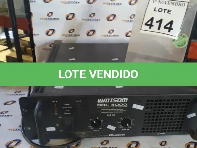 LOTE 414 - 01 AMPLIFICADOR PROFISSIONAL MODELO DBL 4000 MARCA WATTSOM. (NO ESTADO) ATENÇÃO! FAZER A VISITAÇÃO ANTES DE ARREMATAR, NÃO SABEMOS SE FUNCIONA, LEILÃO NÃO TEM GARANTIA E NEM DEVOLUÇÃO, SUJEITO A POSSÍVEIS AVARIAS VISÍVEIS/OCULTAS E/OU AUSÊNCIA DE COMPONENTES.