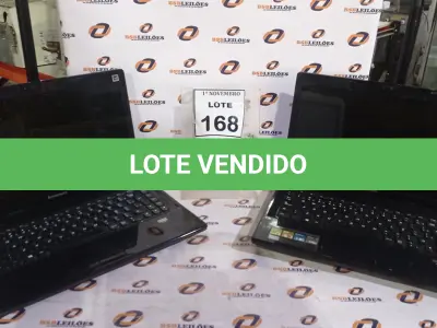 LOTE 168 - 02 NOTEBOOKS MARCA LENOVO. (NO ESTADO) ATENÇÃO! FAZER A VISITAÇÃO ANTES DE ARREMATAR, NÃO SABEMOS SE FUNCIONA, LEILÃO NÃO TEM GARANTIA E NEM DEVOLUÇÃO, SUJEITO A POSSÍVEIS AVARIAS VISÍVEIS/OCULTAS E/OU AUSÊNCIA DE COMPONENTES.