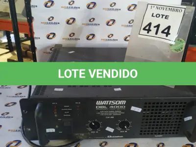 LOTE 414 - 01 AMPLIFICADOR PROFISSIONAL MODELO DBL 4000 MARCA WATTSOM. (NO ESTADO) ATENÇÃO! FAZER A VISITAÇÃO ANTES DE ARREMATAR, NÃO SABEMOS SE FUNCIONA, LEILÃO NÃO TEM GARANTIA E NEM DEVOLUÇÃO, SUJEITO A POSSÍVEIS AVARIAS VISÍVEIS/OCULTAS E/OU AUSÊNCIA DE COMPONENTES.
