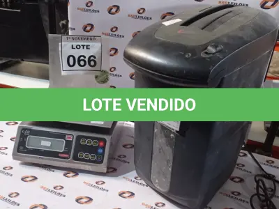 LOTE 066 - 01 BALANÇA E 01 FRAGMENTADORA. (NO ESTADO) ATENÇÃO! FAZER A VISITAÇÃO ANTES DE ARREMATAR, NÃO SABEMOS SE FUNCIONA, LEILÃO NÃO TEM GARANTIA E NEM DEVOLUÇÃO, SUJEITO A POSSÍVEIS AVARIAS VISÍVEIS/OCULTAS E/OU AUSÊNCIA DE COMPONENTES.