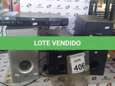 LOTE 406 - 01 APARELHO DE DVD E 03 CAIXAS DE HOME THEATER DE MARCAS DIVERSAS. (NO ESTADO) ATENÇÃO! FAZER A VISITAÇÃO ANTES DE ARREMATAR, NÃO SABEMOS SE FUNCIONA, LEILÃO NÃO TEM GARANTIA E NEM DEVOLUÇÃO, SUJEITO A POSSÍVEIS AVARIAS VISÍVEIS/OCULTAS E/OU AUSÊNCIA DE COMPONENTES.