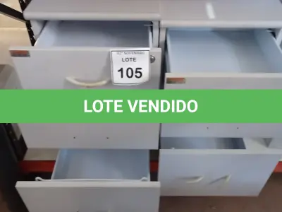 LOTE 105 - 02 GAVETEIROS COM RODINHAS COM 03 GAVETAS CADA. (NO ESTADO) ATENÇÃO! FAZER A VISITAÇÃO ANTES DE ARREMATAR, NÃO SABEMOS SE FUNCIONA, LEILÃO NÃO TEM GARANTIA E NEM DEVOLUÇÃO, SUJEITO A POSSÍVEIS AVARIAS VISÍVEIS/OCULTAS E/OU AUSÊNCIA DE COMPONENTES.
