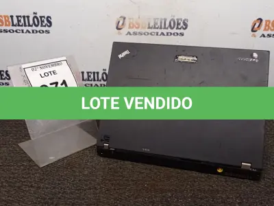 LOTE 071 - 01 NOTEBOOK MARCA LENOVO SÉRIE THINKPAD. (NO ESTADO) ATENÇÃO! FAZER A VISITAÇÃO ANTES DE ARREMATAR, NÃO SABEMOS SE FUNCIONA, LEILÃO NÃO TEM GARANTIA E NEM DEVOLUÇÃO, SUJEITO A POSSÍVEIS AVARIAS VISÍVEIS/OCULTAS E/OU AUSÊNCIA DE COMPONENTES.