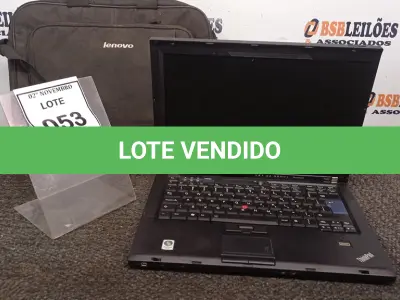 LOTE 053 - 01 NOTEBOOK MARCA LENOVO SÉRIE THINKPAD COM MALETA. (NO ESTADO) ATENÇÃO! FAZER A VISITAÇÃO ANTES DE ARREMATAR, NÃO SABEMOS SE FUNCIONA, LEILÃO NÃO TEM GARANTIA E NEM DEVOLUÇÃO, SUJEITO A POSSÍVEIS AVARIAS VISÍVEIS/OCULTAS E/OU AUSÊNCIA DE COMPONENTES.