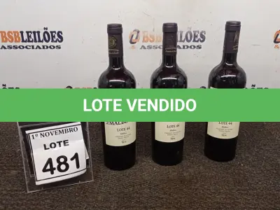 LOTE 481 - 03 GARRAFAS DE VINHO TINTO SECO FINO MALBEC LOTE 44 ARGENTINO SAFRA 2020 750ML. (NO ESTADO) ATENÇÃO! FAZER A VISITAÇÃO ANTES DE ARREMATAR, NÃO SABEMOS SE FUNCIONA, LEILÃO NÃO TEM GARANTIA E NEM DEVOLUÇÃO, SUJEITO A POSSÍVEIS AVARIAS VISÍVEIS/OCULTAS E/OU AUSÊNCIA DE COMPONENTES.