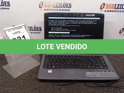 LOTE 031 - 01 NOTEBOOK MARCA ACER. (NO ESTADO) ATENÇÃO! FAZER A VISITAÇÃO ANTES DE ARREMATAR, NÃO SABEMOS SE FUNCIONA, LEILÃO NÃO TEM GARANTIA E NEM DEVOLUÇÃO, SUJEITO A POSSÍVEIS AVARIAS VISÍVEIS/OCULTAS E/OU AUSÊNCIA DE COMPONENTES.