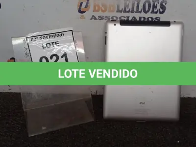LOTE 021 - 01 IPAD APPLE 16GB. (NO ESTADO) ATENÇÃO! FAZER A VISITAÇÃO ANTES DE ARREMATAR, NÃO SABEMOS SE FUNCIONA, LEILÃO NÃO TEM GARANTIA E NEM DEVOLUÇÃO, SUJEITO A POSSÍVEIS AVARIAS VISÍVEIS/OCULTAS E/OU AUSÊNCIA DE COMPONENTES.
