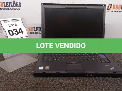 LOTE 034 - 01 NOTEBOOK MARCA LENOVO SÉRIE THINKPAD PARA RETIRADA DE PEÇAS. (NO ESTADO) ATENÇÃO! FAZER A VISITAÇÃO ANTES DE ARREMATAR, NÃO SABEMOS SE FUNCIONA, LEILÃO NÃO TEM GARANTIA E NEM DEVOLUÇÃO, SUJEITO A POSSÍVEIS AVARIAS VISÍVEIS/OCULTAS E/OU AUSÊNCIA DE COMPONENTES.