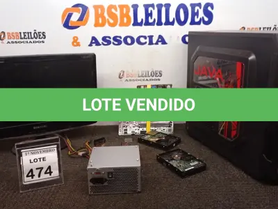 LOTE 474 - 01 CPU, 01 MONITOR, 01 PLACA MÃE, 02 HDS E 01 FONTE DE PC. (NO ESTADO) ATENÇÃO! FAZER A VISITAÇÃO ANTES DE ARREMATAR, NÃO SABEMOS SE FUNCIONA, LEILÃO NÃO TEM GARANTIA E NEM DEVOLUÇÃO, SUJEITO A POSSÍVEIS AVARIAS VISÍVEIS/OCULTAS E/OU AUSÊNCIA DE COMPONENTES.