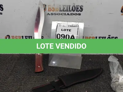 LOTE 090 - 01 FACA IMPORTADA AÇO INOXIDÁVEL CABO EM MADEIRA COM DETALHE DE ESCORPIÃO NA GUARDA  FULL TANG BAINHA DE NYLON TAMANHO TOTAL 32CM PESO 390G JÁ AFIADA. (NO ESTADO) ATENÇÃO! FAZER A VISITAÇÃO ANTES DE ARREMATAR, NÃO SABEMOS SE FUNCIONA, LEILÃO NÃO TEM GARANTIA E NEM DEVOLUÇÃO, SUJEITO A POSSÍVEIS AVARIAS VISÍVEIS/OCULTAS E/OU AUSÊNCIA DE COMPONENTES.