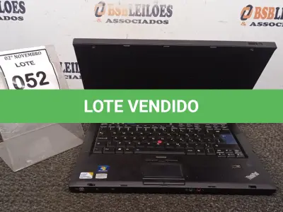 LOTE 052 - 01 NOTEBOOK MARCA LENOVO SÉRIE THINKPAD. (NO ESTADO) ATENÇÃO! FAZER A VISITAÇÃO ANTES DE ARREMATAR, NÃO SABEMOS SE FUNCIONA, LEILÃO NÃO TEM GARANTIA E NEM DEVOLUÇÃO, SUJEITO A POSSÍVEIS AVARIAS VISÍVEIS/OCULTAS E/OU AUSÊNCIA DE COMPONENTES.