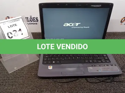 LOTE 031 - 01 NOTEBOOK MARCA ACER. (NO ESTADO) ATENÇÃO! FAZER A VISITAÇÃO ANTES DE ARREMATAR, NÃO SABEMOS SE FUNCIONA, LEILÃO NÃO TEM GARANTIA E NEM DEVOLUÇÃO, SUJEITO A POSSÍVEIS AVARIAS VISÍVEIS/OCULTAS E/OU AUSÊNCIA DE COMPONENTES.