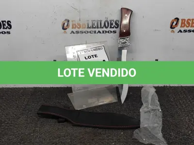 LOTE 100 - 01 FACA IMPORTADA AÇO INOXIDÁVEL CABO EM MADEIRA COM DETALHE DE ESCORPIÃO NA GUARDA  FULL TANG BAINHA DE NYLON TAMANHO TOTAL 32CM PESO 390G JÁ AFIADA  . (NO ESTADO) ATENÇÃO! FAZER A VISITAÇÃO ANTES DE ARREMATAR, NÃO SABEMOS SE FUNCIONA, LEILÃO NÃO TEM GARANTIA E NEM DEVOLUÇÃO, SUJEITO A POSSÍVEIS AVARIAS VISÍVEIS/OCULTAS E/OU AUSÊNCIA DE COMPONENTES.
