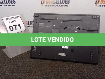 LOTE 071 - 01 NOTEBOOK MARCA LENOVO SÉRIE THINKPAD. (NO ESTADO) ATENÇÃO! FAZER A VISITAÇÃO ANTES DE ARREMATAR, NÃO SABEMOS SE FUNCIONA, LEILÃO NÃO TEM GARANTIA E NEM DEVOLUÇÃO, SUJEITO A POSSÍVEIS AVARIAS VISÍVEIS/OCULTAS E/OU AUSÊNCIA DE COMPONENTES.