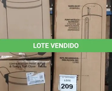 LOTE 209 - 02 LIXEIRAS INOX SEM TAMPA E 01 DISPENSE DE ÁLCOOL EM GEL COM PEDAL. (NO ESTADO) ATENÇÃO! FAZER A VISITAÇÃO ANTES DE ARREMATAR, NÃO SABEMOS SE FUNCIONA, LEILÃO NÃO TEM GARANTIA E NEM DEVOLUÇÃO, SUJEITO A POSSÍVEIS AVARIAS VISÍVEIS/OCULTAS E/OU AUSÊNCIA DE COMPONENTES.
