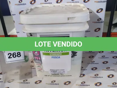 LOTE 268 - 01 BALDE DE TINTA ACRÍLICA INTERIOR STANDARD DE 18L NA COR BRANCO FOSCO MARCA LUXENS. (NO ESTADO) ATENÇÃO! FAZER A VISITAÇÃO ANTES DE ARREMATAR, NÃO SABEMOS SE FUNCIONA, LEILÃO NÃO TEM GARANTIA E NEM DEVOLUÇÃO, SUJEITO A POSSÍVEIS AVARIAS VISÍVEIS/OCULTAS E/OU AUSÊNCIA DE COMPONENTES.