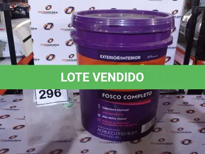 LOTE 296 - 01 BALDE DE TINTA ACRÍLICO PREMIUM CONTENDO 20L NA COR FOSCO BRANCO NEVE MARCA SUVINIL. (NO ESTADO) ATENÇÃO! FAZER A VISITAÇÃO ANTES DE ARREMATAR, NÃO SABEMOS SE FUNCIONA, LEILÃO NÃO TEM GARANTIA E NEM DEVOLUÇÃO, SUJEITO A POSSÍVEIS AVARIAS VISÍVEIS/OCULTAS E/OU AUSÊNCIA DE COMPONENTES.