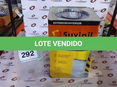 LOTE 292 - 01 TINTA DE PISOS EXTERIOR NA COR FOSCO CINZA ESCURO MARCA SUVINIL. (NO ESTADO) ATENÇÃO! FAZER A VISITAÇÃO ANTES DE ARREMATAR, NÃO SABEMOS SE FUNCIONA, LEILÃO NÃO TEM GARANTIA E NEM DEVOLUÇÃO, SUJEITO A POSSÍVEIS AVARIAS VISÍVEIS/OCULTAS E/OU AUSÊNCIA DE COMPONENTES.