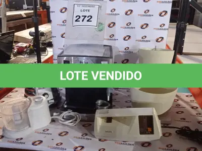 LOTE 272 - 01 CAFETEIRA MARCA PHILCO, 01 BASE DE LIQUIDIFICADOR MARCA MYALUX, 01 TRITURADOR DE ALHO E 01 BATEDEIRA. (NO ESTADO) ATENÇÃO! FAZER A VISITAÇÃO ANTES DE ARREMATAR, NÃO SABEMOS SE FUNCIONA, LEILÃO NÃO TEM GARANTIA E NEM DEVOLUÇÃO, SUJEITO A POSSÍVEIS AVARIAS VISÍVEIS/OCULTAS E/OU AUSÊNCIA DE COMPONENTES.