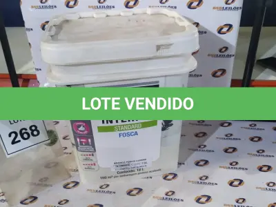 LOTE 268 - 01 BALDE DE TINTA ACRÍLICA INTERIOR STANDARD DE 18L NA COR BRANCO FOSCO MARCA LUXENS. (NO ESTADO) ATENÇÃO! FAZER A VISITAÇÃO ANTES DE ARREMATAR, NÃO SABEMOS SE FUNCIONA, LEILÃO NÃO TEM GARANTIA E NEM DEVOLUÇÃO, SUJEITO A POSSÍVEIS AVARIAS VISÍVEIS/OCULTAS E/OU AUSÊNCIA DE COMPONENTES.