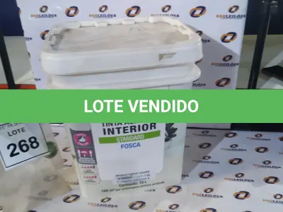 LOTE 268 - 01 BALDE DE TINTA ACRÍLICA INTERIOR STANDARD DE 18L NA COR BRANCO FOSCO MARCA LUXENS. (NO ESTADO) ATENÇÃO! FAZER A VISITAÇÃO ANTES DE ARREMATAR, NÃO SABEMOS SE FUNCIONA, LEILÃO NÃO TEM GARANTIA E NEM DEVOLUÇÃO, SUJEITO A POSSÍVEIS AVARIAS VISÍVEIS/OCULTAS E/OU AUSÊNCIA DE COMPONENTES.