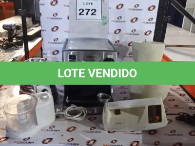 LOTE 272 - 01 CAFETEIRA MARCA PHILCO, 01 BASE DE LIQUIDIFICADOR MARCA MYALUX, 01 TRITURADOR DE ALHO E 01 BATEDEIRA. (NO ESTADO) ATENÇÃO! FAZER A VISITAÇÃO ANTES DE ARREMATAR, NÃO SABEMOS SE FUNCIONA, LEILÃO NÃO TEM GARANTIA E NEM DEVOLUÇÃO, SUJEITO A POSSÍVEIS AVARIAS VISÍVEIS/OCULTAS E/OU AUSÊNCIA DE COMPONENTES.